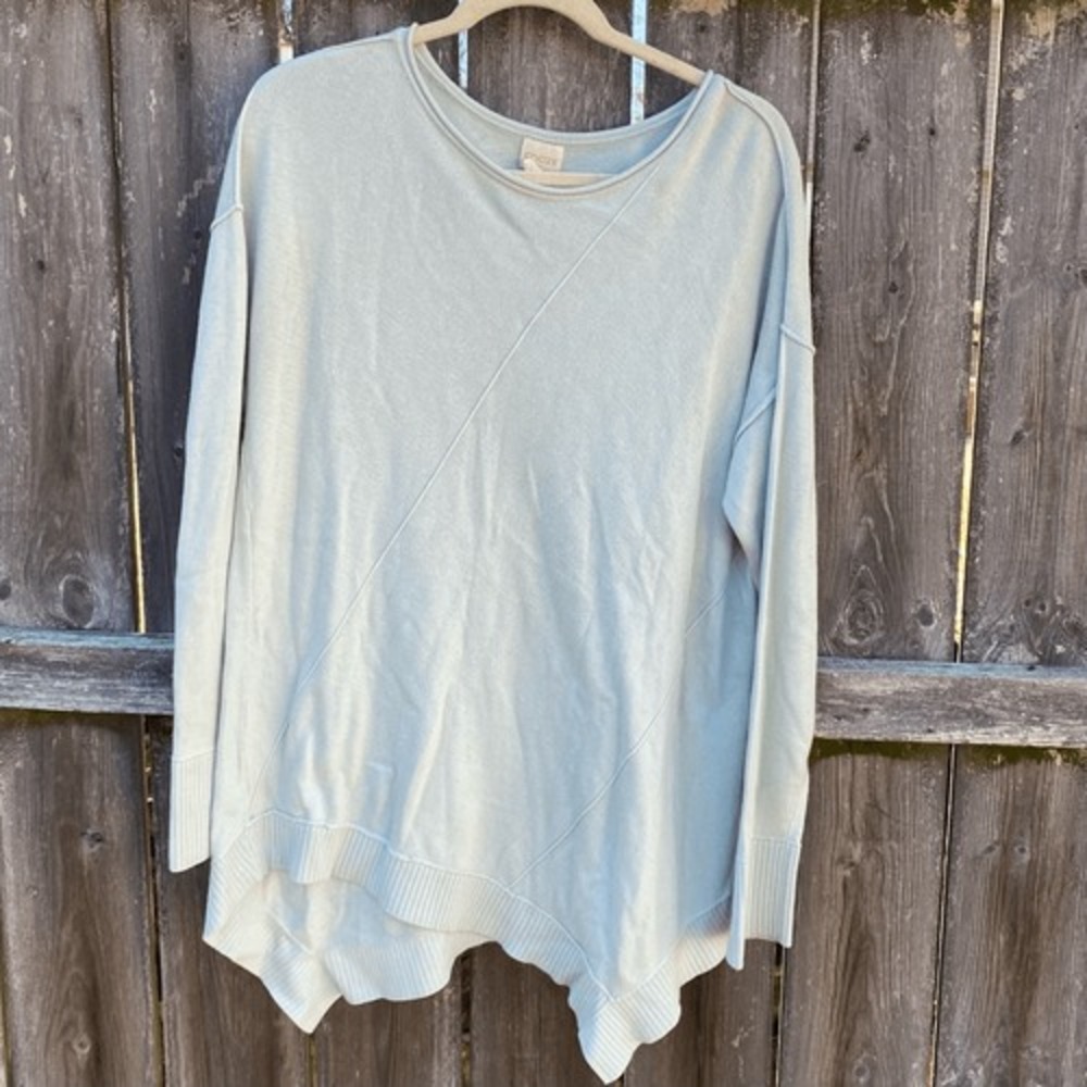 Chicos Light Green Asymmetrical Sharkbite Cashmere Blend Tunic Sweater Large